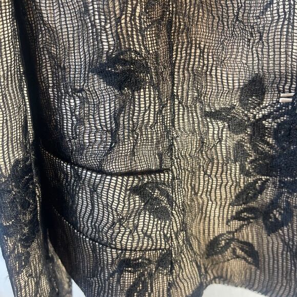The Bonnie Roseman Silk Collection Cream Silk W/ Black Lace Overlay Blazer Sz L - Picture 7 of 11